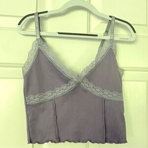 Divided Vnecked purple lace cropped cami top